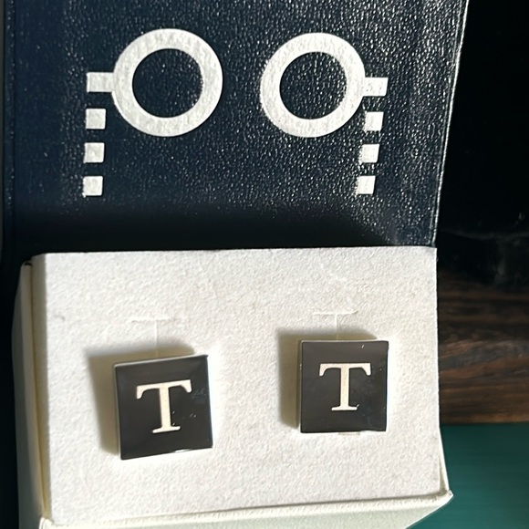 NEW Dual Monocle Monogrammed “T” Cufflinks Silver Tone in Gift Box - Picture 4 of 6
